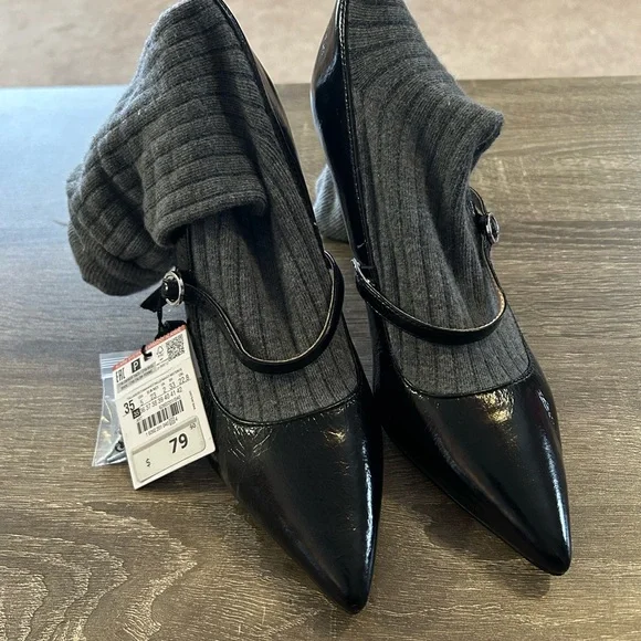 Zara Sock Bootie Heels Pointed Toe Stretch Knit Stiletto Pumps EU 35 US 5 NWT - Picture 5 of 8